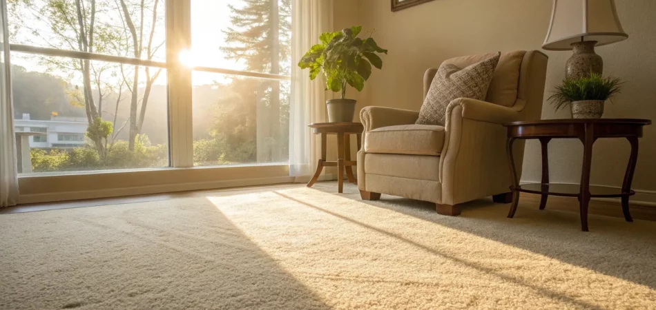 A clean living room carpet after a professional carpet cleaning service in Clearwater, FL.