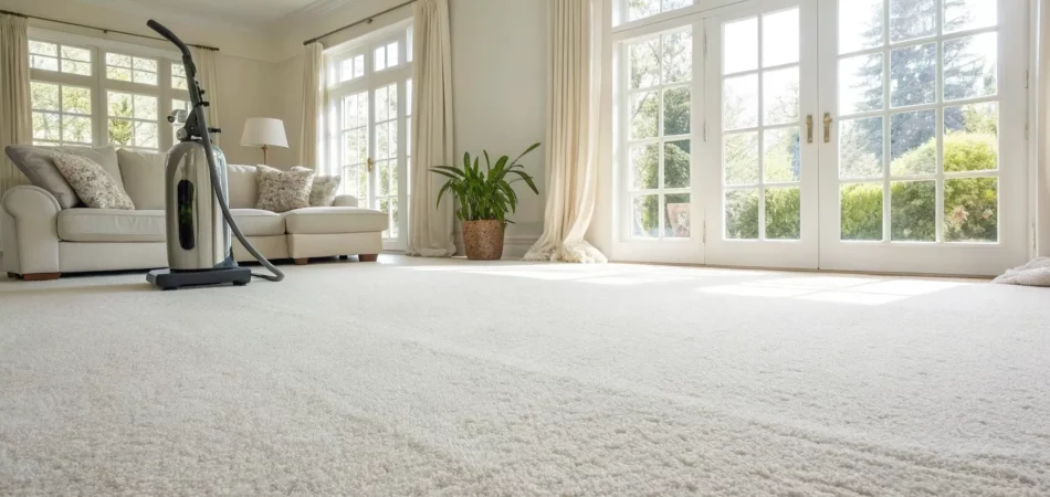 A living room with a freshly cleaned carpet from a professional cleaning service in Tampa, FL.
