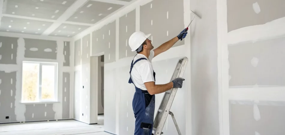 A professional paints a wall as part of a drywall patch and paint service.
