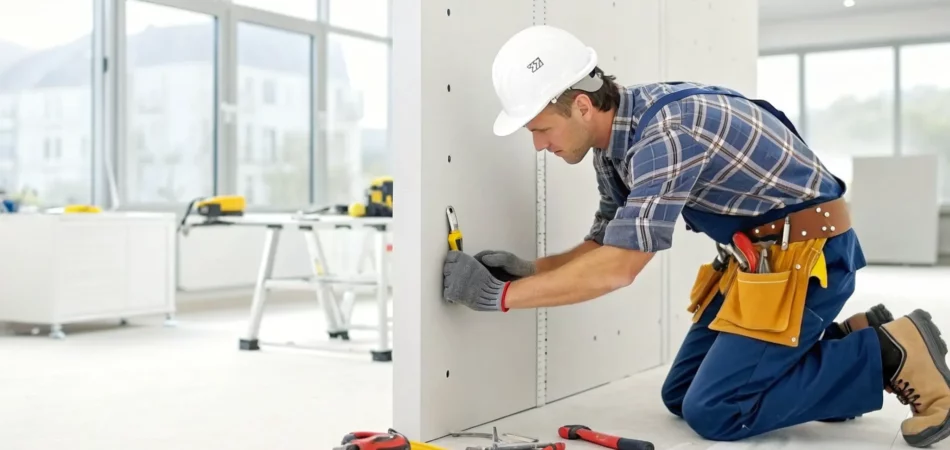 A professional performs drywall repair for a home or office.