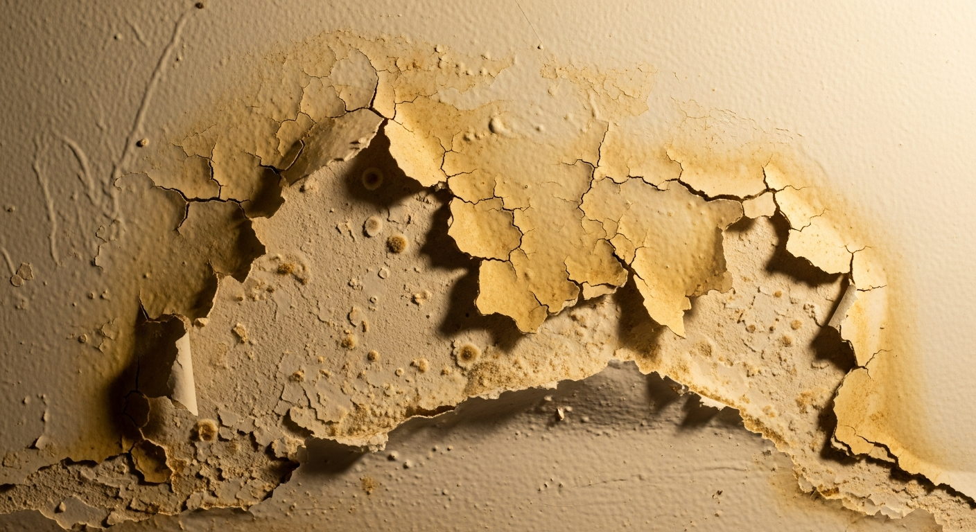 Water damage on interior drywall showing water stains and bubbling paint in Florida home