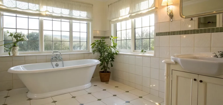 A pristine bathroom after a professional sewer backup restoration service.