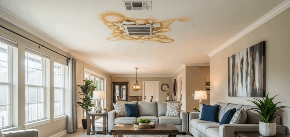 Signs of hidden water damage in a Tampa home - homeowner inspecting wall stains