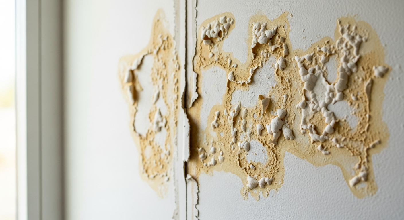 Signs of water damage on drywall including staining and bubbling paint in a Florida home