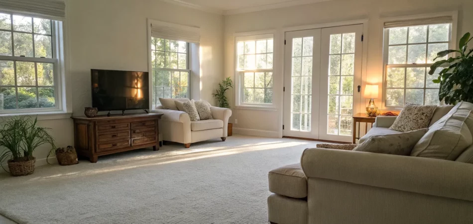 A Tampa living room after a successful water damage restoration.