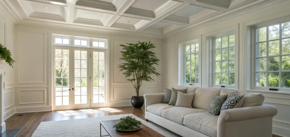 A clean, dry living room after professional home restoration by Dry Right Restoration.